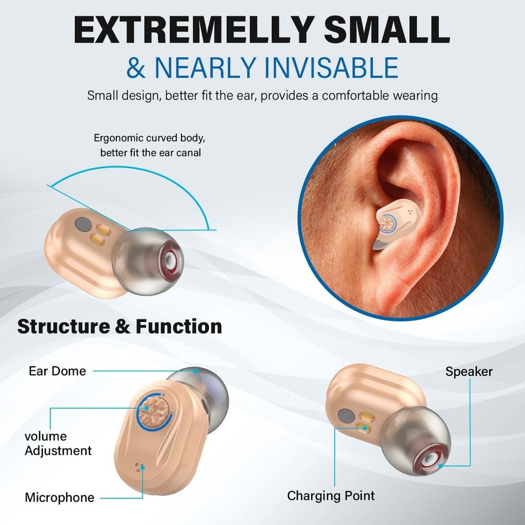 Wireless Rechargeable Hearing Aids LED Display Audiphone Children Adults Elderly Invisible Mini Sound Voice Amplifier
