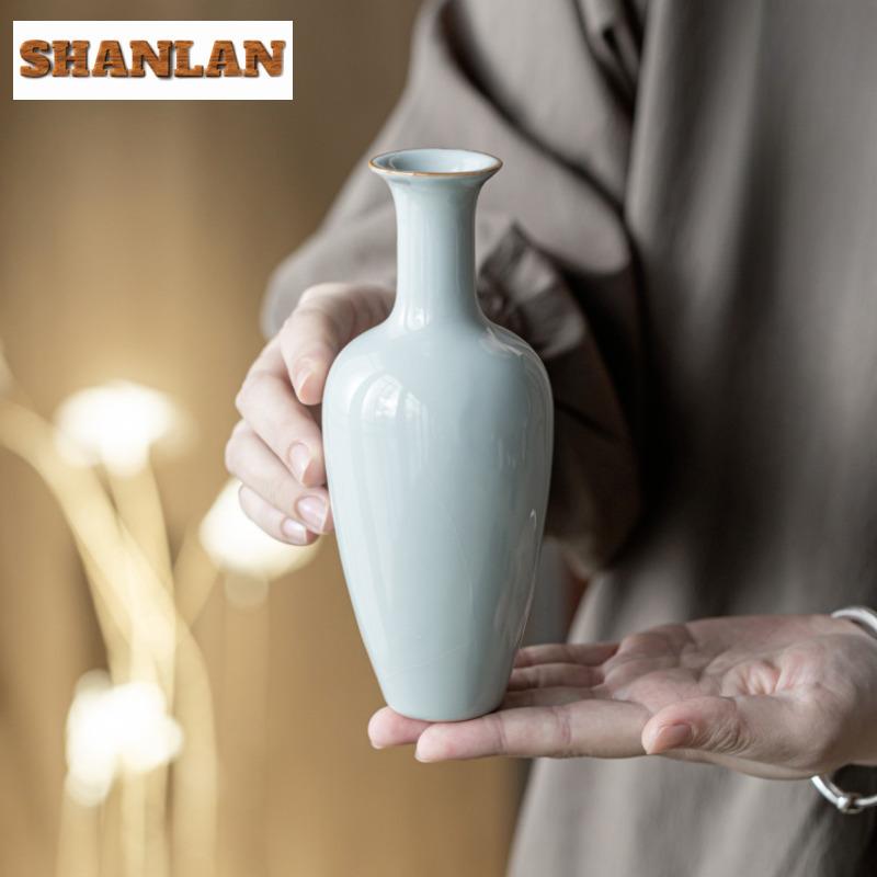 Handmade Azure Ru Kiln Porcelain Vase Creative Terrarium Hydroponics Plant Pot Basket Household Flowerpot Tea Items Decoration