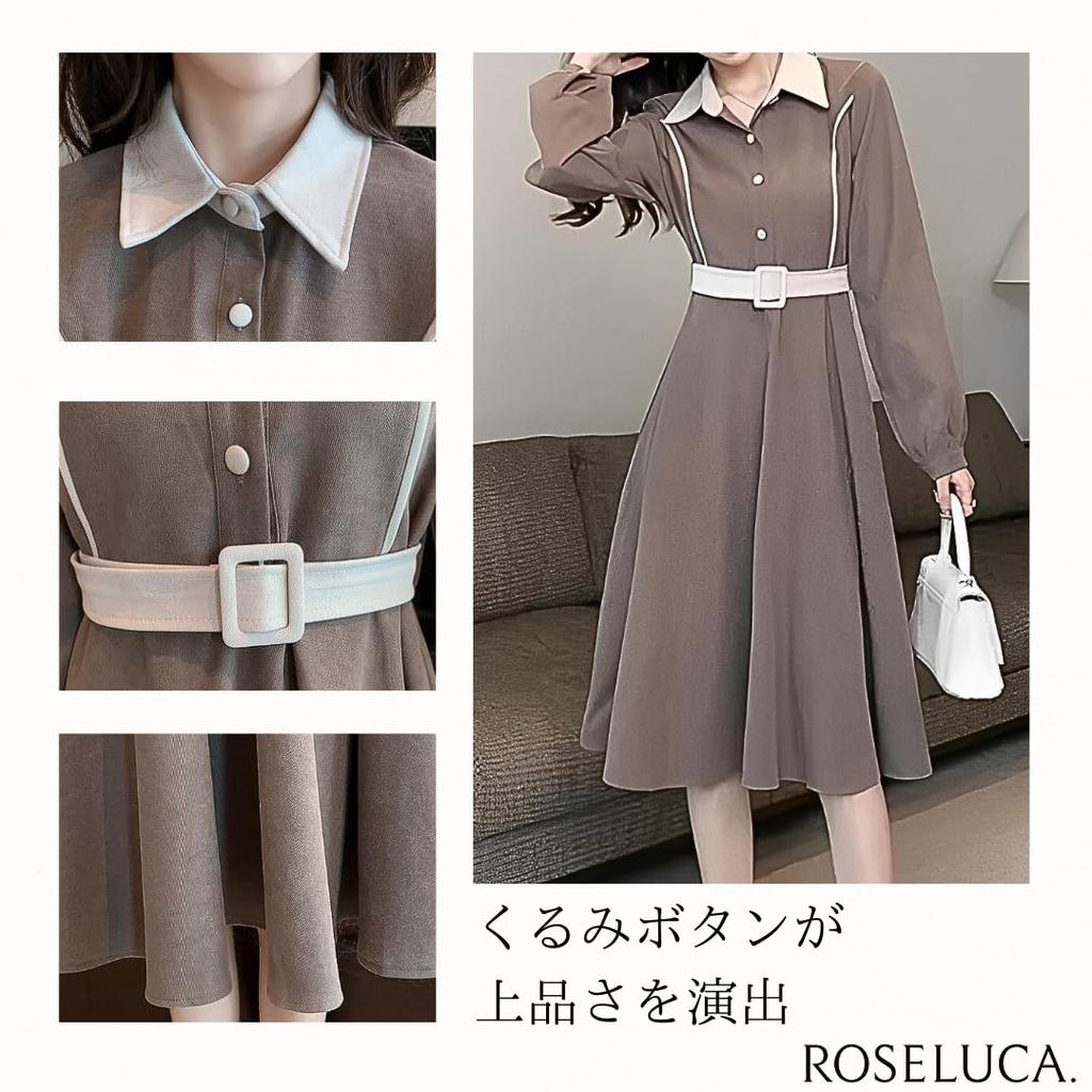 Classic Long Covered White High Beautiful Size L ROSELUCA. Women's Dress, Autumn/Winter, Sleeves, Buttons, A-Line, Belted, Collar, Waist, Silhouette,