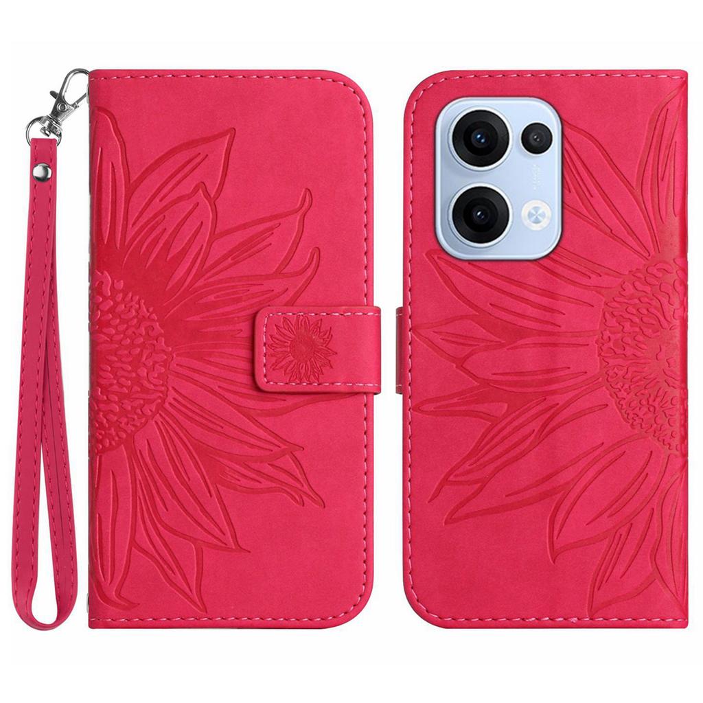 Pro Oppo Reno13 5G (Globální) Pouzdro Slunečnice Ražba Kožená Peněženka Kryt na Telefon s Poutkem na Zápěstí