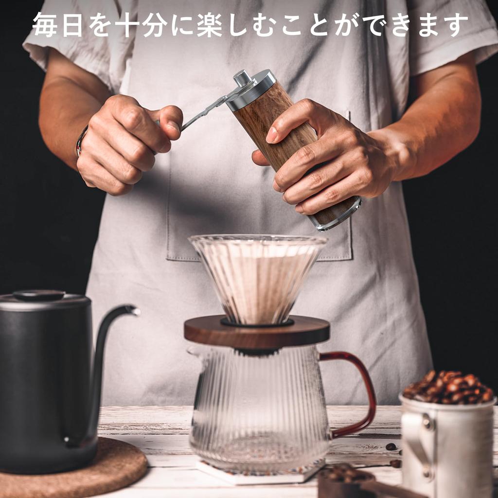 Parhatstor Coffee Grinder, Manual Grinding, Adjustable Fineness, Stainless Steel Mortar, Easy to Clean, Versatile for Camping and Outdoors, Brown,