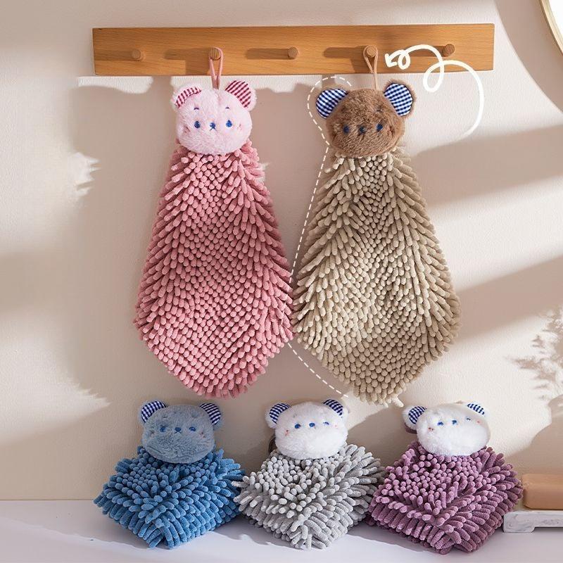 Household Hanging Bear Hand Towel Kitchen Bathroom Thickened Hand Towel High Value High-end Hand Towel
