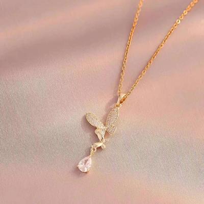 Summer 2024 Luxury Butterfly Necklace: Lightweight Clavicle Chain with Tassel and Zirconia, Niche Design, Perfect Gift for Women