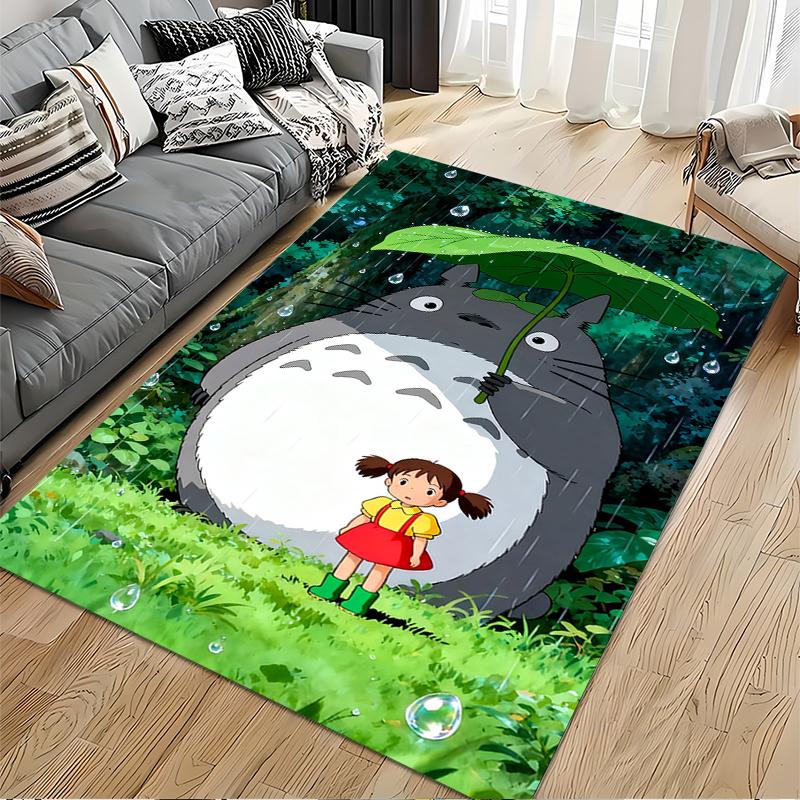 Area Rug, My Neighbor Totoro Rain Mei Leaf Umbrella Forest Print, Playroom Decor, Non-Slip Mat