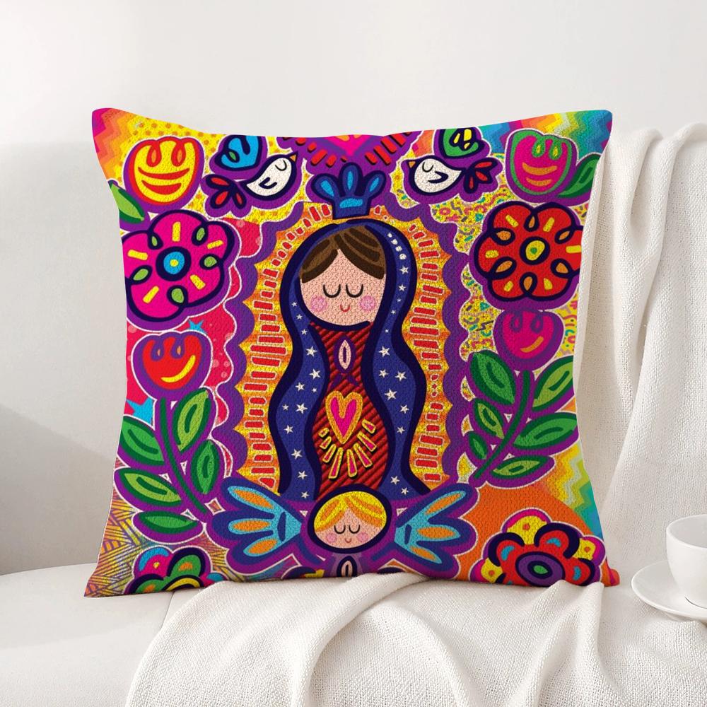 Cartoon Virgin Mary Art Cushion Cover Summer Coolness Linen Fabric Double-Sided Printing Pillow Case Sofa Home Decor Gift