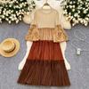 Miyake's New Color Matching Crew Neck Bead Temperament Large Size Women's Pleated Dress