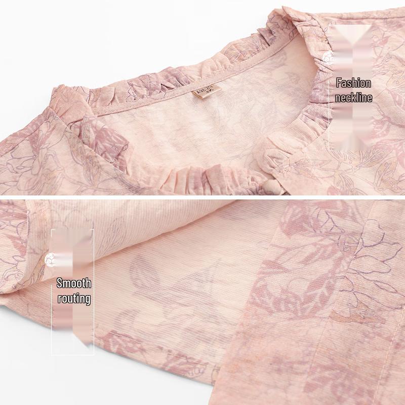Yuzhaolin Women's Floral Print New Chinese Style 3/4 Sleeve Blouse