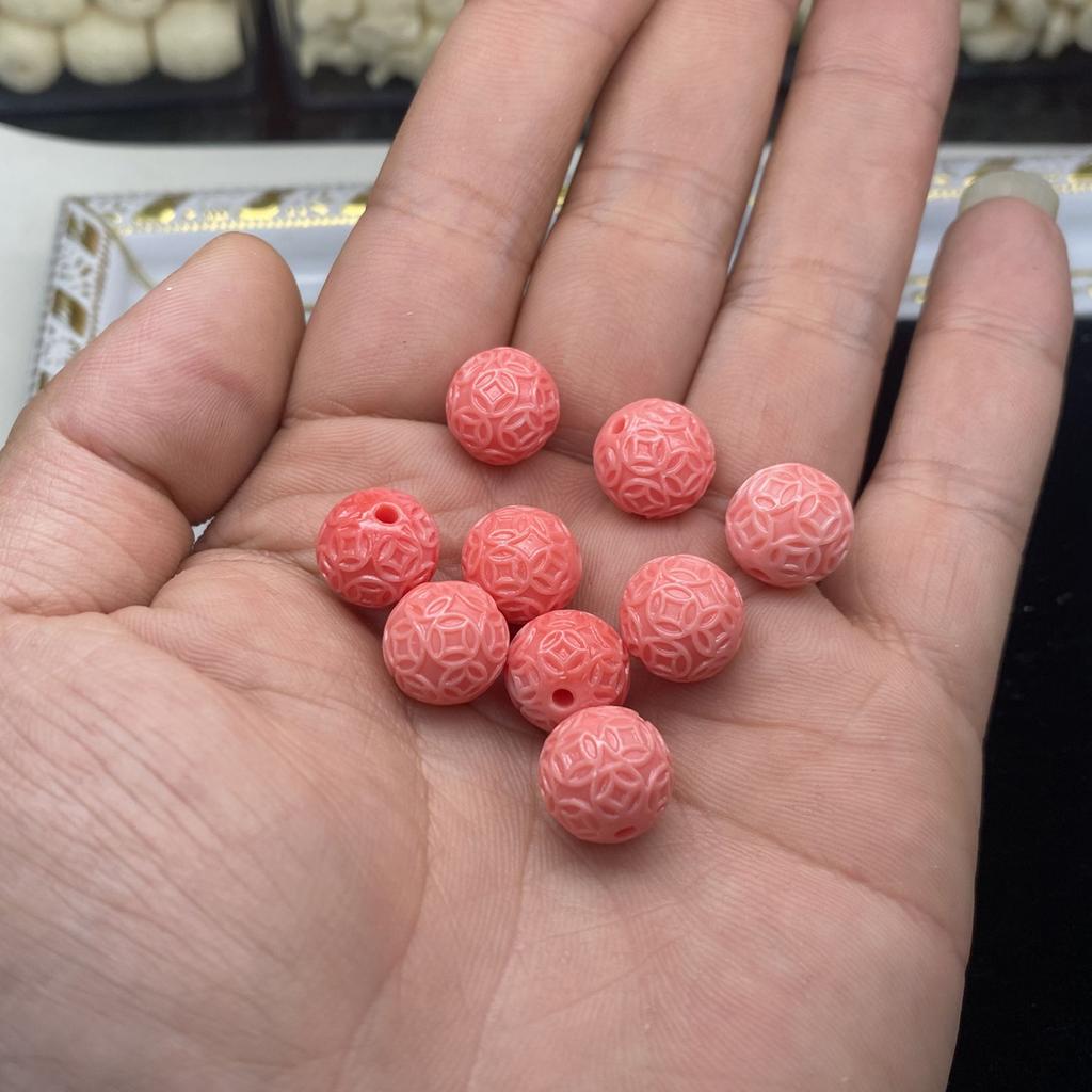 12mm Carved Coin-Pattern Round Loose Beads, 30 Pieces Per Pack, for DIY Bracelet, Necklace and Jewellery Making