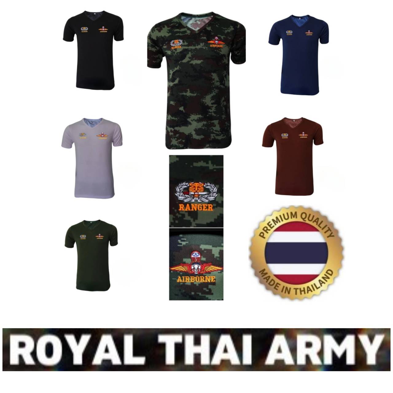 

Футболка Royal Thai Airborne Army Ranger Tiger Sword Camouflage Military Soldat Thailand V-подібний виріз, короткий рукав, вишитий логотип, чоловіки, жінки, унісекс 2XL