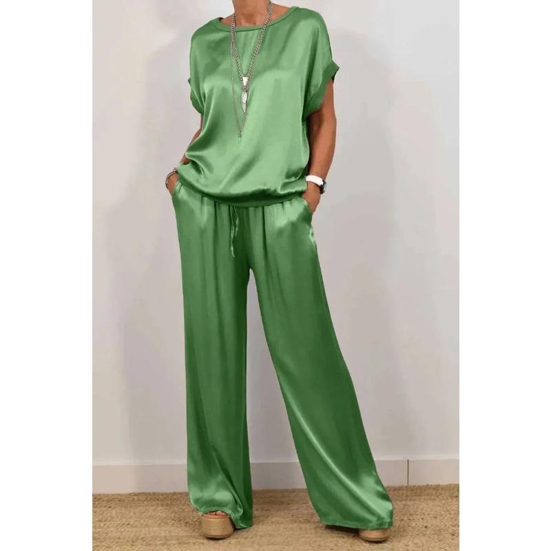 JKASHDK Moda dame ocazional vară primăvară culoare uni imprimeu mâneci scurte cu gâtul O pantaloni pantaloni costume