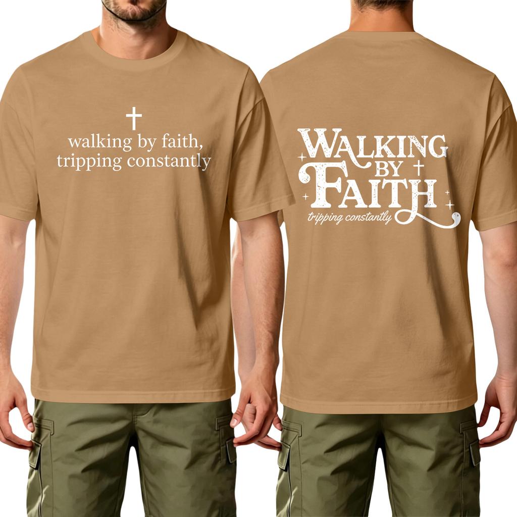 Men Crew Neck Short Sleeve Cotton Casual T Shirt with Walking by Tripping Constantly Printed Graphic for Everyday Wear
