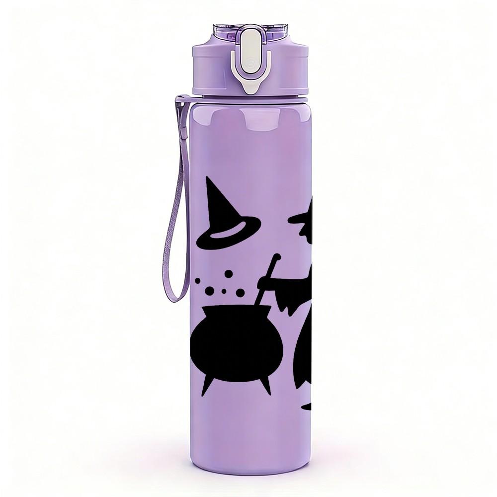 1PC Witch Cauldron Silhouette 750ml Color Plastic Sports Water Bottle Leakproof Flip Straw Lid Suitable for Sports Office Home Use