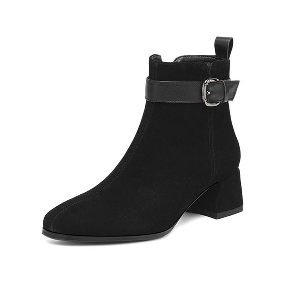 Krazing Pot Cow Suede Nubuck Square Toe Thick Heels Chelsea Boots Size 42 Zip Beauty Lady Women Ankle Boots