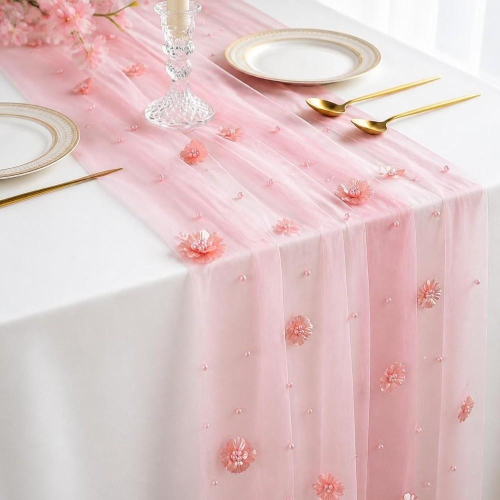 Romantic Tulle Table Runner Polyester Lace Table Runner New Sheer Table Cover For Table Decoration