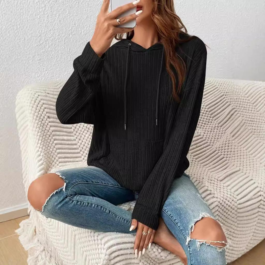 Dámské mikiny Základní jednobarevné pulovry Ležérní topy s dlouhým rukávem Lehký svetr s kapsou