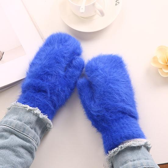 1 Pair Adults Mittens Thickened Stretchy Soft Fuzzy Cozy Cold Resistant Solid Color Windproof Winter Women Gloves for Outdoor