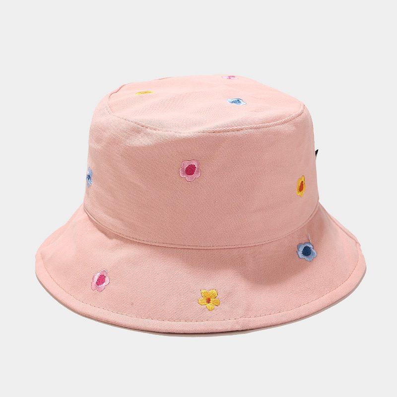 

Four Seasons Cotton Flower Embroidery Bucket Hat Fisherman Hat Outdoor Travel Cap for Men and Women розовый