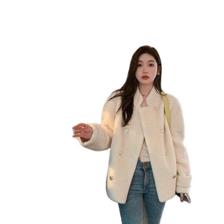 New fur integrated winter sheep shearing imitation fur coat stand-up collar thickened imitation mink double-breasted warm