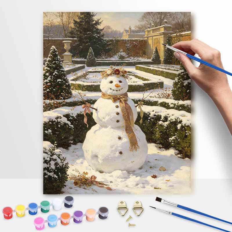 Christmas digital painting oil painting art kit hand painting home decoration painting snowman garden winter flower wreath