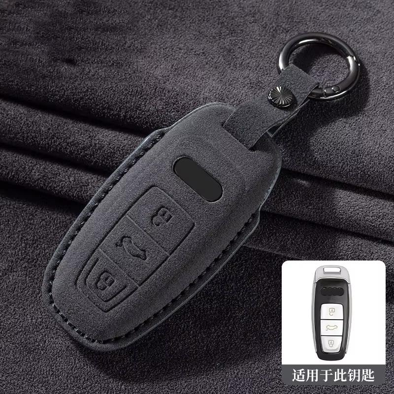Autoschlüsselgehäuse für A3 A4 B9 A6 A7 4K A8 E-tron Q5 Q8 C8 D5 SQ8, Wildleder-Autoschlüsselgehäuse, Schlüsselbund-Schutztasche