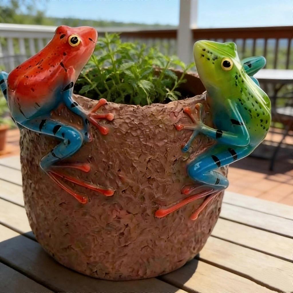Rustic Pastoral Double Frog Resin Flower Pot, Outdoor Garden Decor Planter for Succulents and Small Plants, 2 Colors