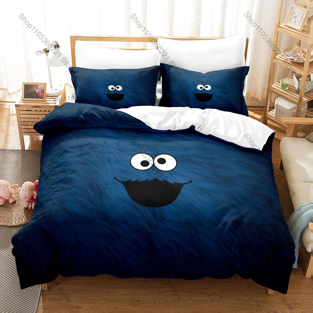 Cool Lovely Cartoon Monster Cookie Pattern Bedding Set 1 Duvet Cover + 2 Pillowcases HD Digital Print Bed Linen