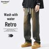 Homlean Men's Retro Washed Loose Straight Jeans