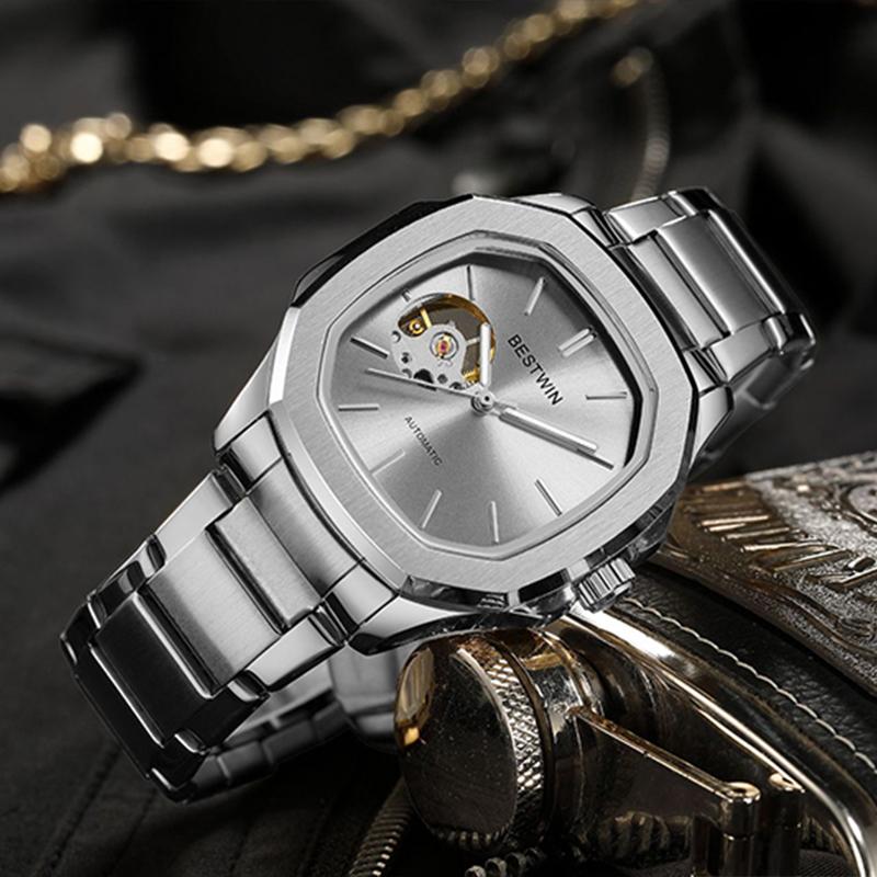 UTHAI Herrenuhr Business Vollautomatische Mechanische Uhr Modetrend Wasserdichtes Legierungsarmband Mechanische Uhr Geschenk