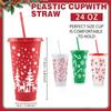 New Christmas Plastic Cup 710ML PP Straw Cup With Lid Reusable 24OZ Water Bottle Juice Iced Coffee Milk Cups for Santa Parties