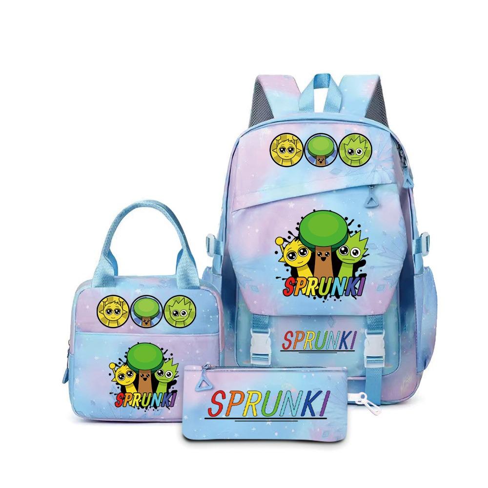 Rhythm Box Sprunki Cartoon Backpack Campus Male and Female Versatile Student Large Capacity School Bag Three-piece Set L