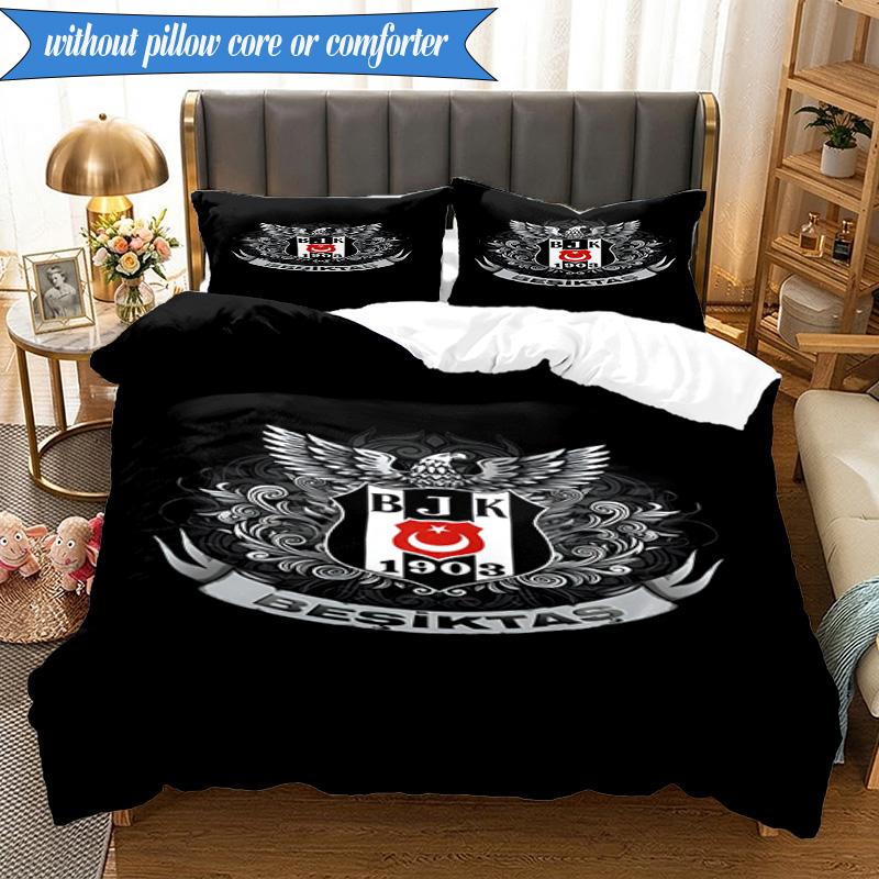 3PCS Besiktas Istanbul Football Club Bedding Set 2D Printing (Includes 1 Duvet Cover + 2 Pillowcases Coreless), Bedroom decor,Fan gift