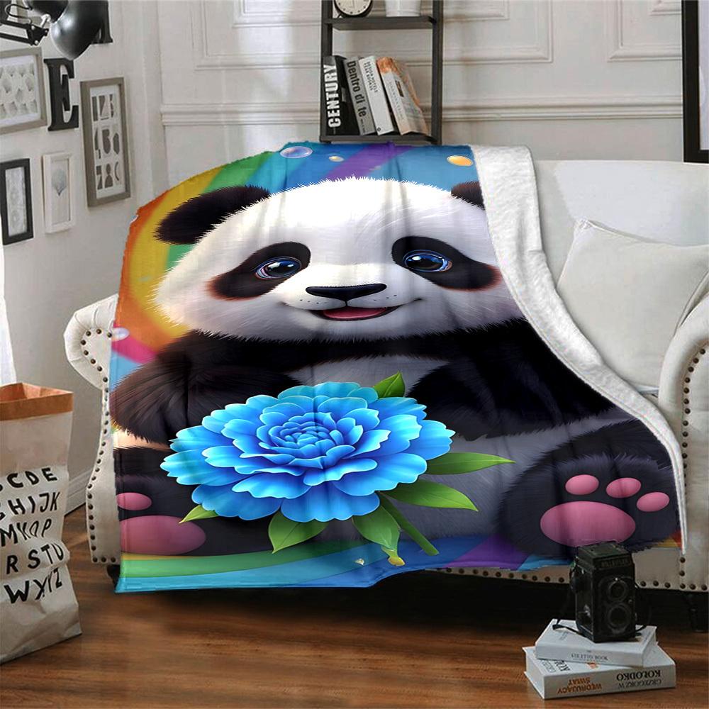1pc Panda Flower Decoration Blanket - Lightweight Flannel Fleece with Digital Printing, Soft Warm for Sofa, Travel, Camping, Office yy251018264