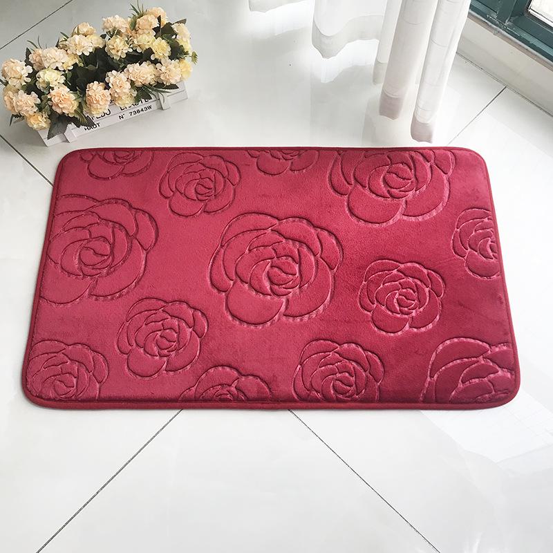 3D Embossed Absorbent Coral Fleece Non-Slip Bathroom Mat - Rose Foot Pad for Bedroom Entrance