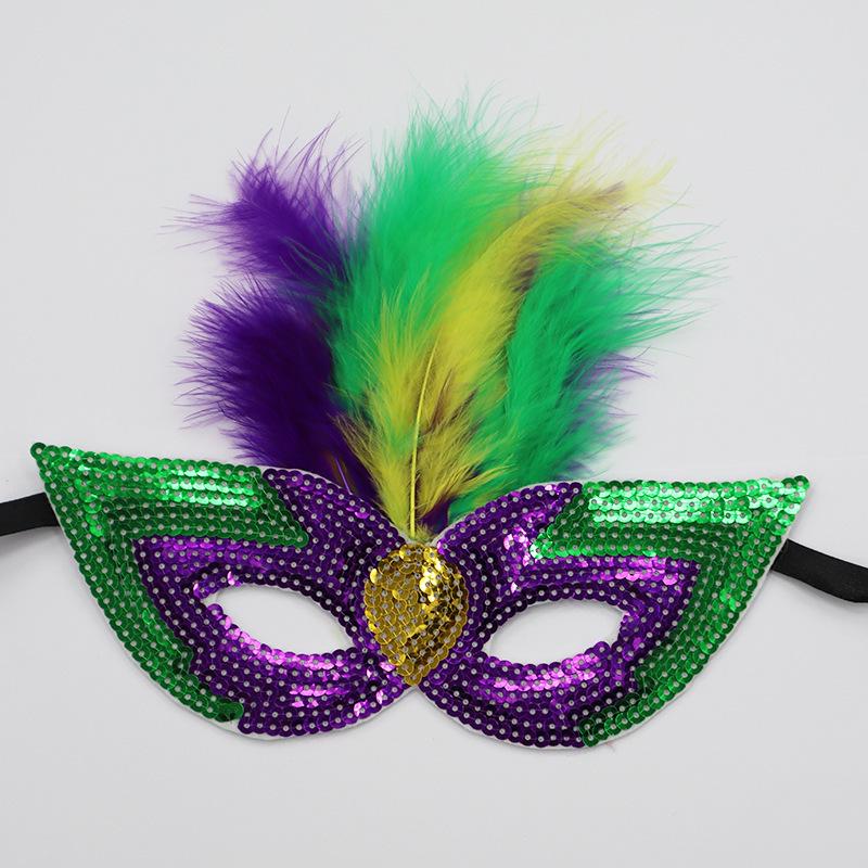 Mardi Gras Sequin Feather Hat & Mask Set