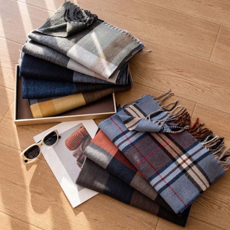 Elegant Plaid Faux Cashmere Scarf Women Warm Winter Wrap Office Commute Neck Warmer 35x180cm
