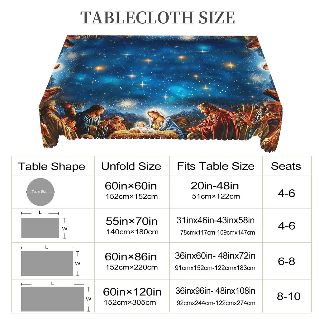 Retro Country Farmhouse Christmas Scene Printed Tablecloth for New Year Party, Merry Christmas Themed
