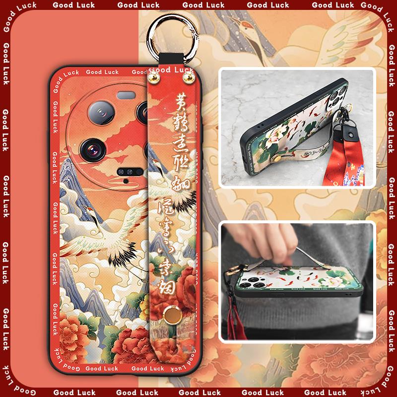 Anti-dust Kickstand Phone Case For Xiaomi 13 Ultra Back Cover Phone Holder Silicone Durable Lanyard Elderly Lady Fashion