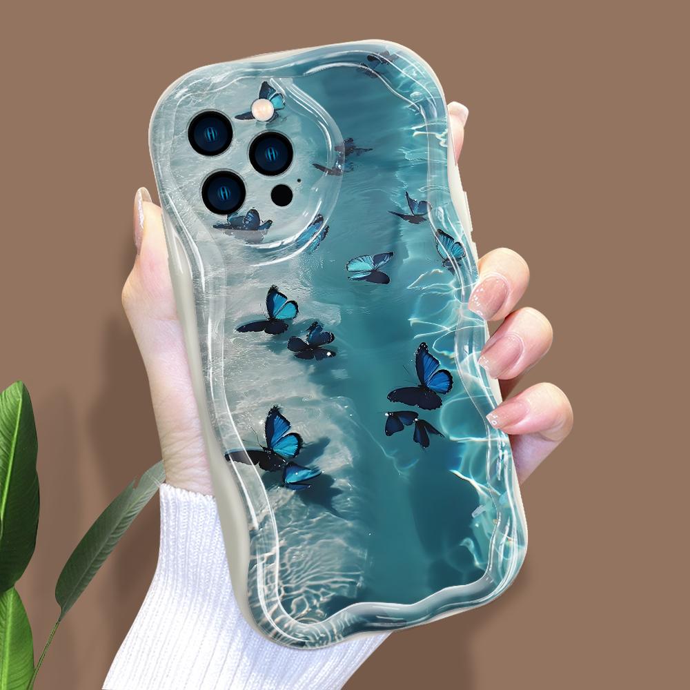 Kreslený vzor krémová textúra puzdro vlnitý okraj mäkký silikónový obal puzdro na telefón pre iPhone Samsung Huawei Honor Xiaomi Redmi Infinix Tecno
