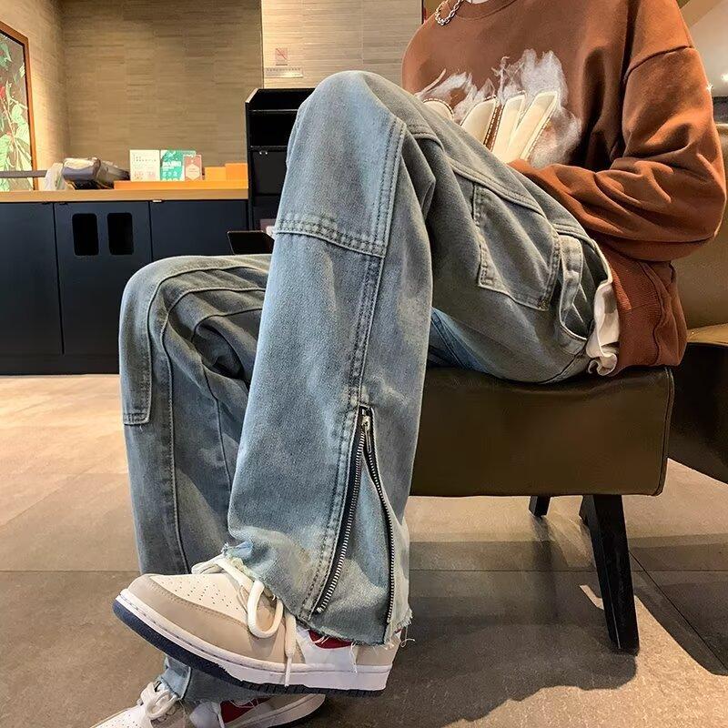 Мужские прямые джинсы JYL Американская расцветка тай-дай Весна Подростковые Модные Узкие Джинсовые Брюки XL бездна