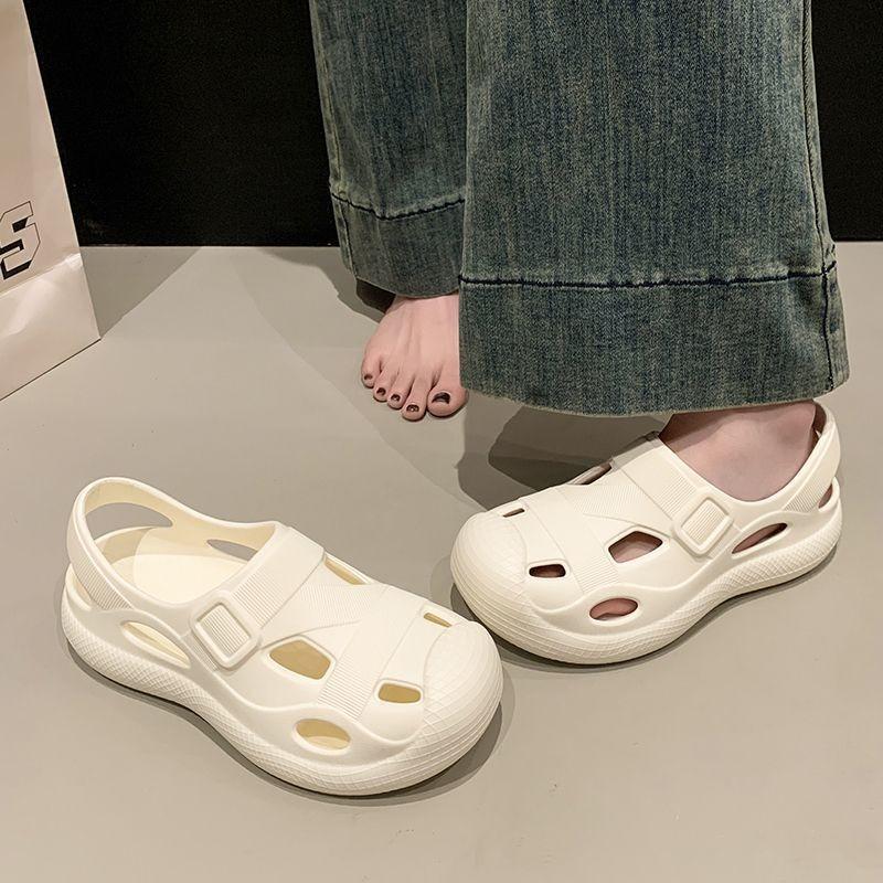 Sandals women's thick-soled soft-soled comfortable and breathable summer new one-pedal beach shoes casual quick-drying hole shoes