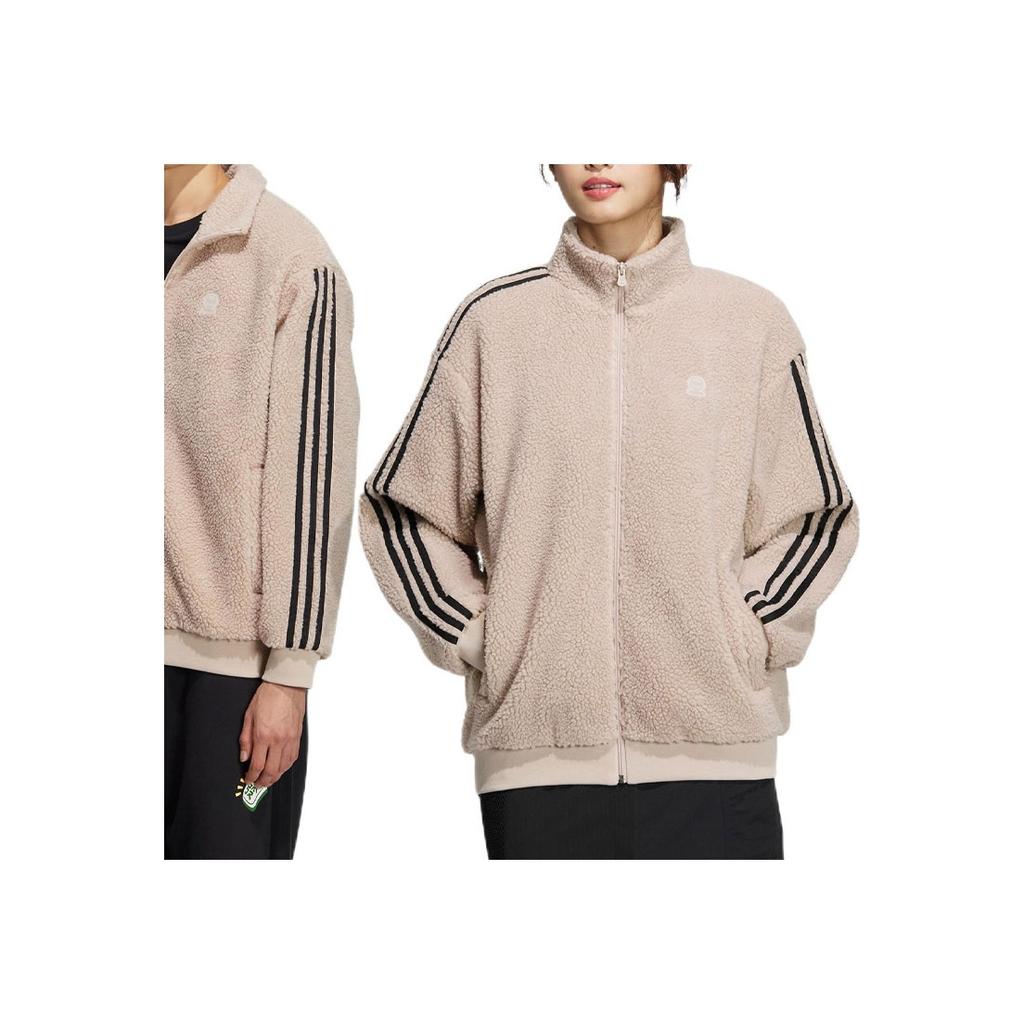 adidas Jachetă sport cu fleecă în dungi Neo, îmbrăcăminte exterioară unisex gri maro HY2684