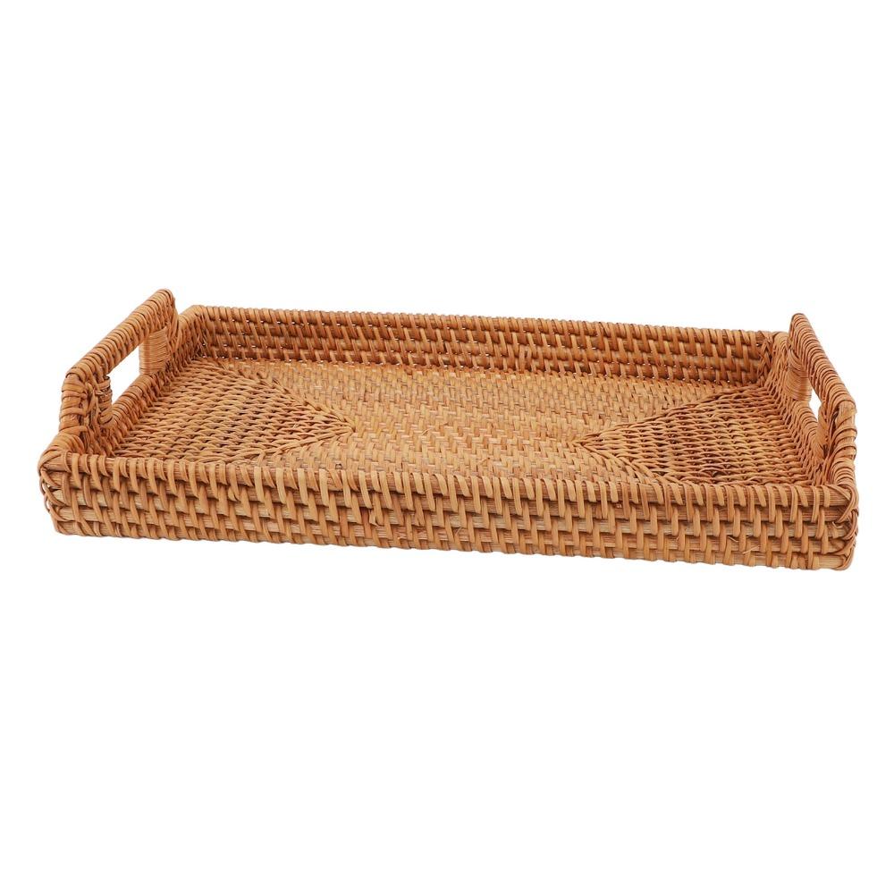 Woven Craft Tray with Handles Woven Fiber Decorative Tray Storage Tray Food Serving