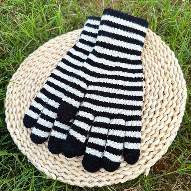 Winter Men Knitted Gloves Mobile Phone Touch Mitten Thicken Striped Striped