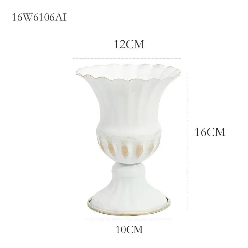 European White Iron Art Vase Florist Tall Cup Shape Flower Vase Arrangement Ornament Hotel Banquet Party Desktop Decoration