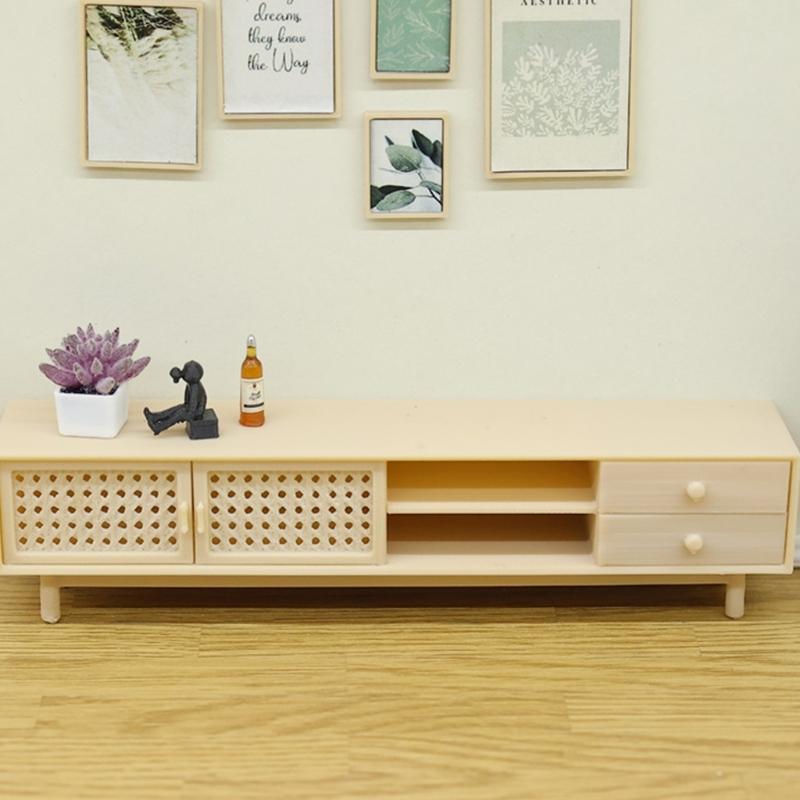 Realistic Miniature TV Stand Realistic Storage Cabinet for 1/12 Doll House Landscape Scene Setting Display Accessories