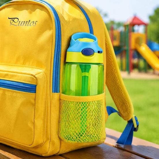 Leak Proof Training Cup for Kids Cartoon Sippy Cup, 470ml Water Bottle with Straw Adjustable Strap, Pop Up Portable Crossbody Drink Container Lid Flip