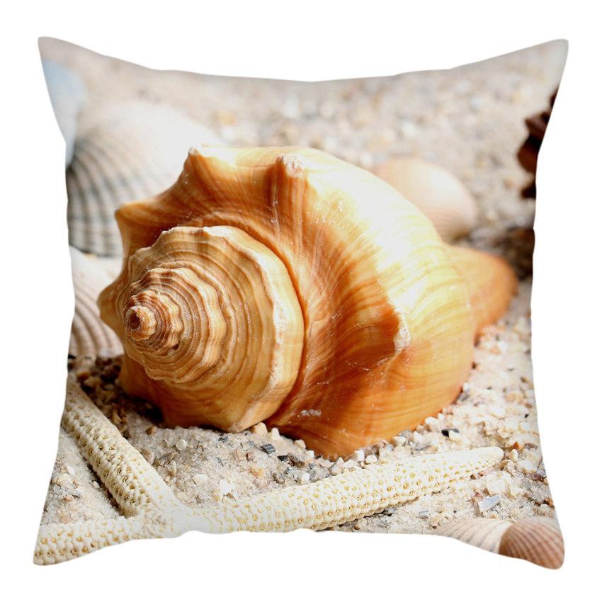 Beach Decoration Pillowcase Natural Landscape Starfish Conch Shell Printing Pillow Home  Sofa Cushion Cover 45x45cm
