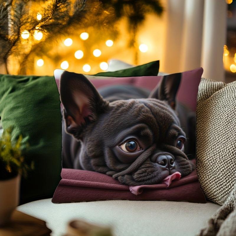 Adorable French Bulldog Printed Pillowcase - Cuddle Up with Cuteness! Sofa Cushion Cover, Home Decoration, 2D Printing