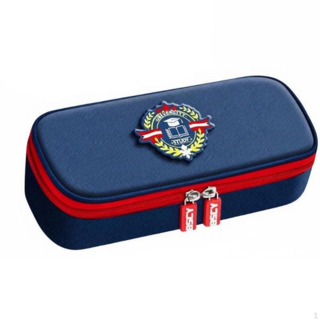 Pencil Case Large Capacity Pen Bag Canvas Pouch with Handle for Girls, Students Blue Academy