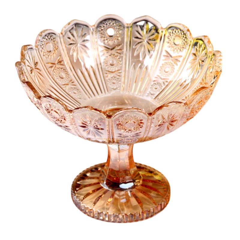 Flavinmci Engraved Crystal Glass Pedestal Fruit Bowl